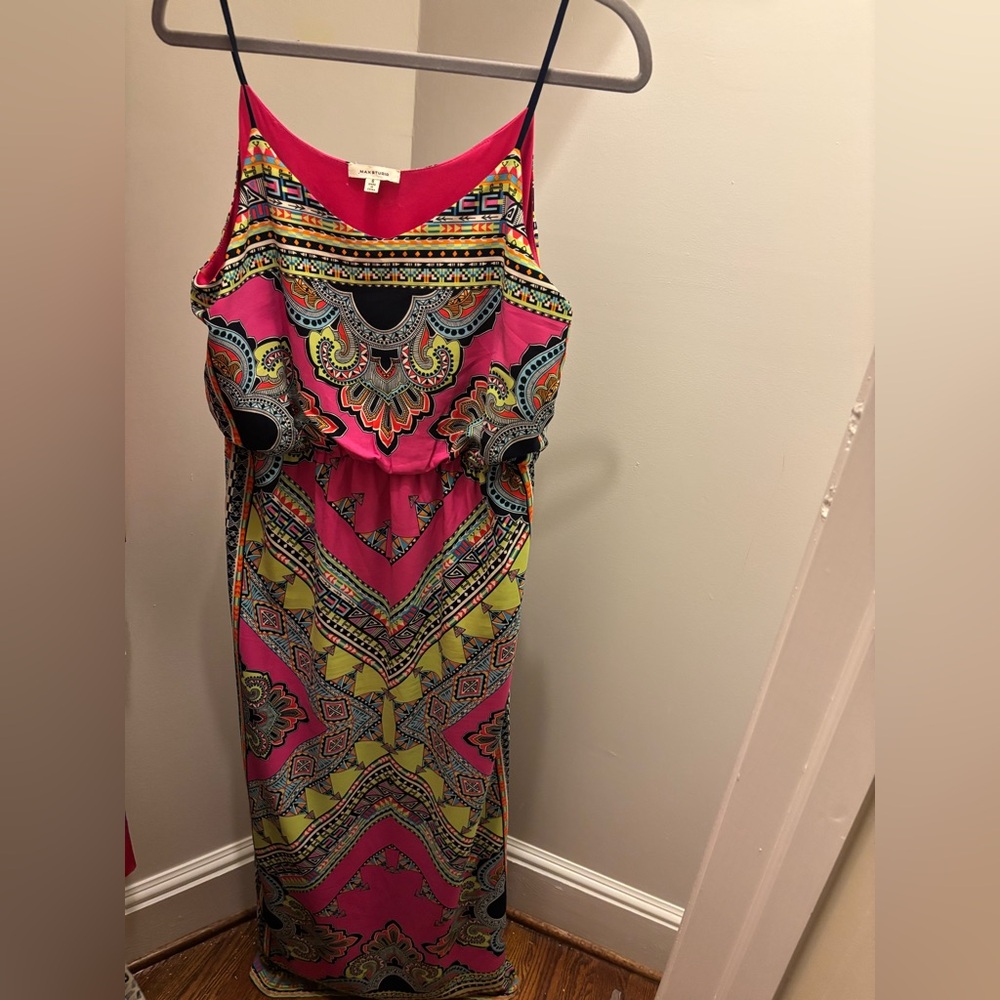 Max Studio Pink and Yellow Patterned Maxi Dress